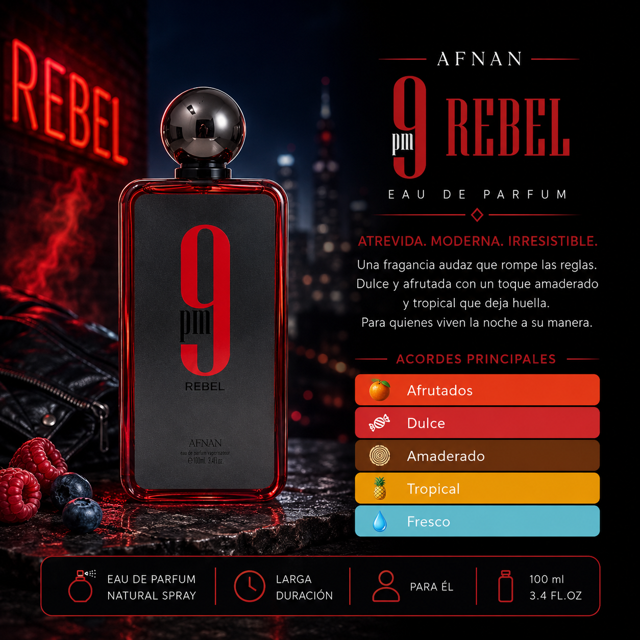 Perfume Afnan 9 PM Rebel - 100ml