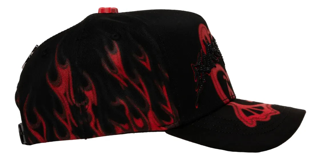 Gorra Barbas Hats "Born Crazy" — Negra con Llamas Rojas
