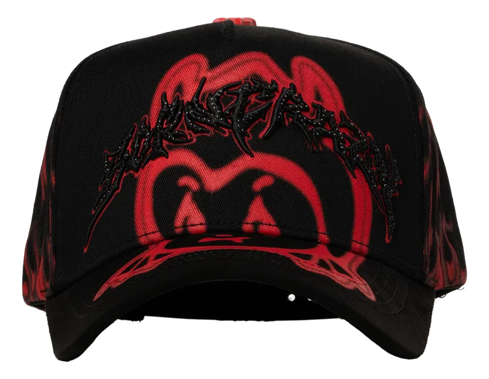 Gorra Barbas Hats "Born Crazy" — Negra con Llamas Rojas
