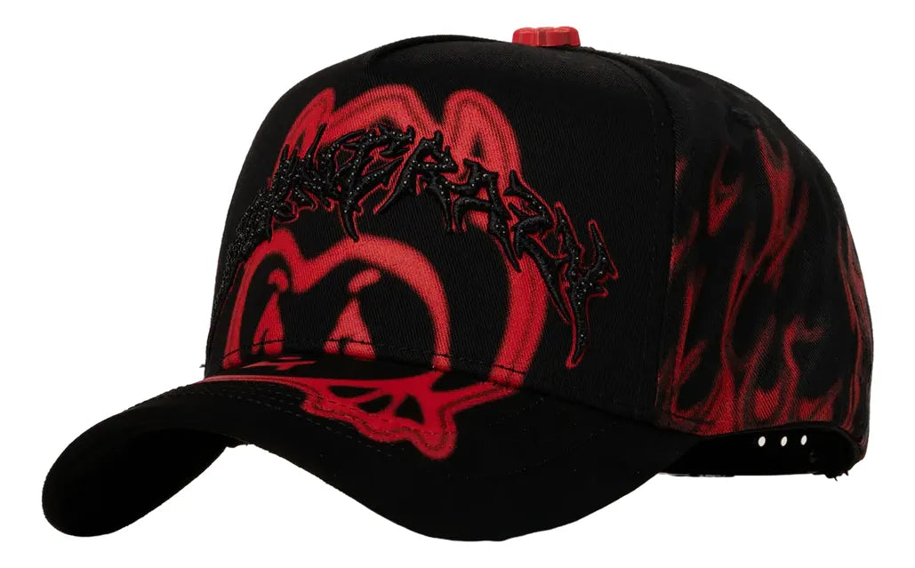 Gorra Barbas Hats "Born Crazy" — Negra con Llamas Rojas