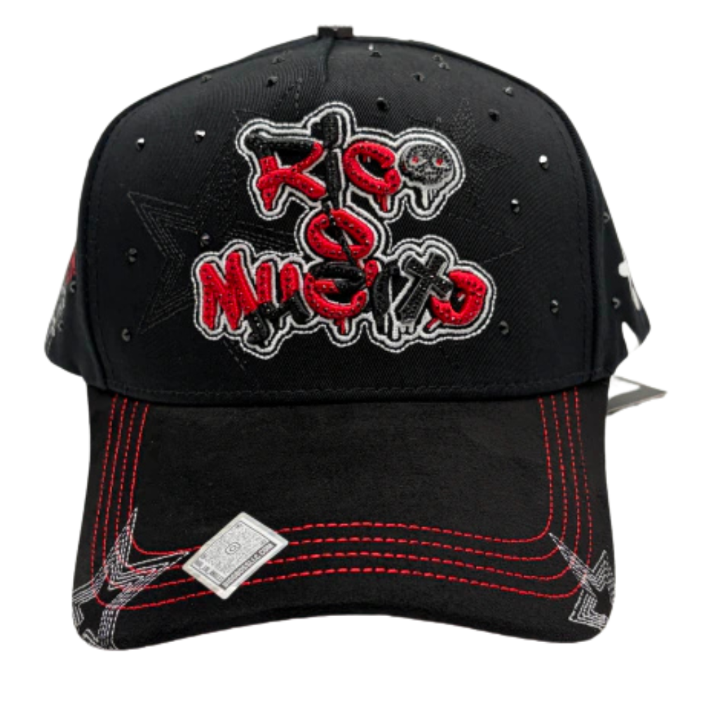 Gorra Bigg Boss Rico o Muerto Black — Snapback negra con pedrería roja