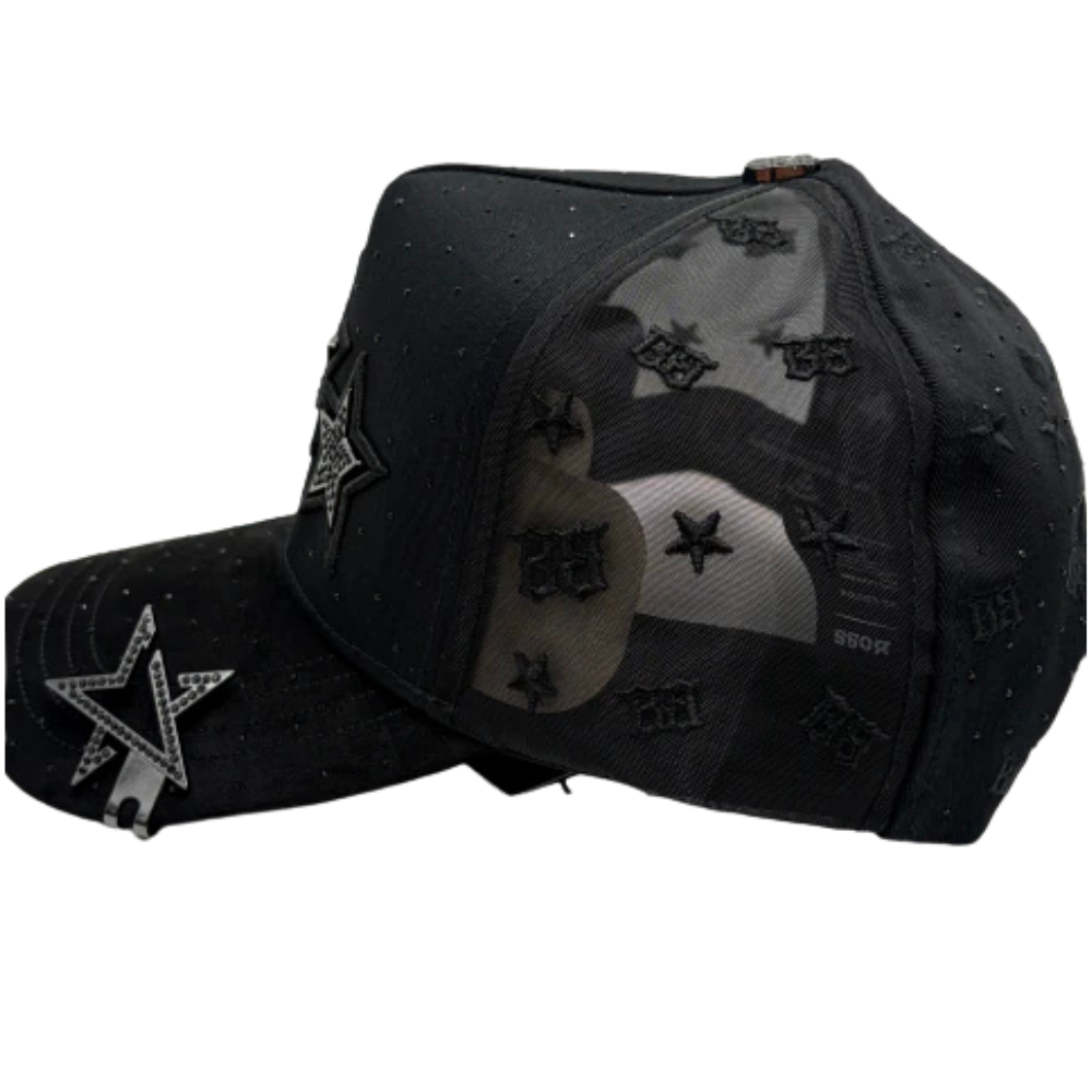 Gorra Bigg Boss Black Stars — Snapback negra con pedrería