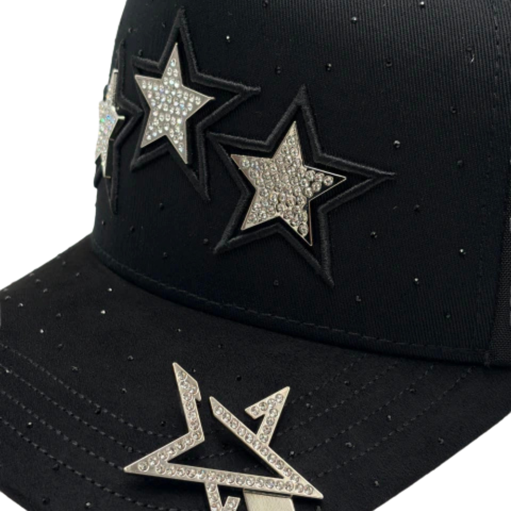 Gorra Bigg Boss Sylver Stars — Snapback negra con pedrería plateada