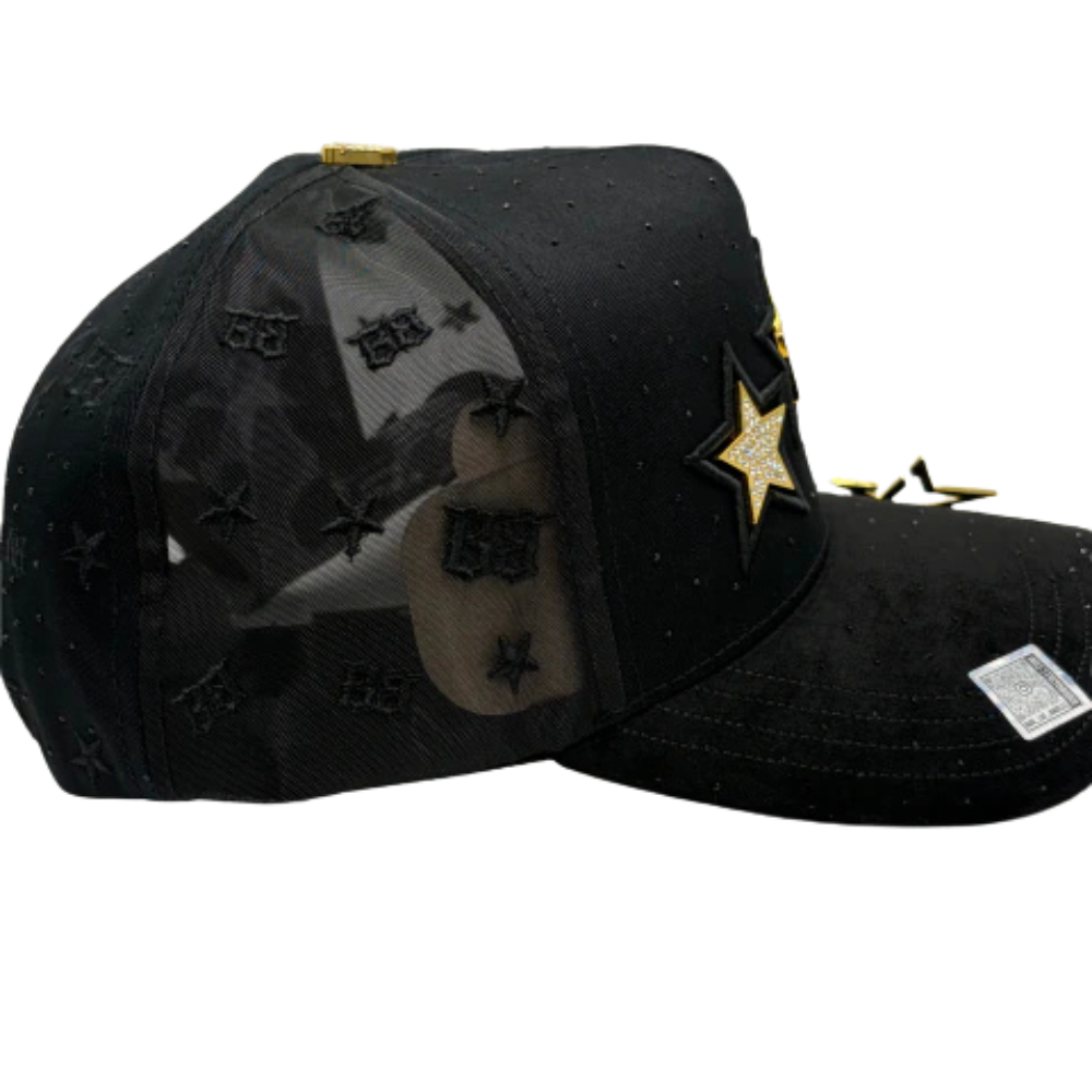 Gorra Bigg Boss Gold Stars — Snapback negra con pedrería dorada