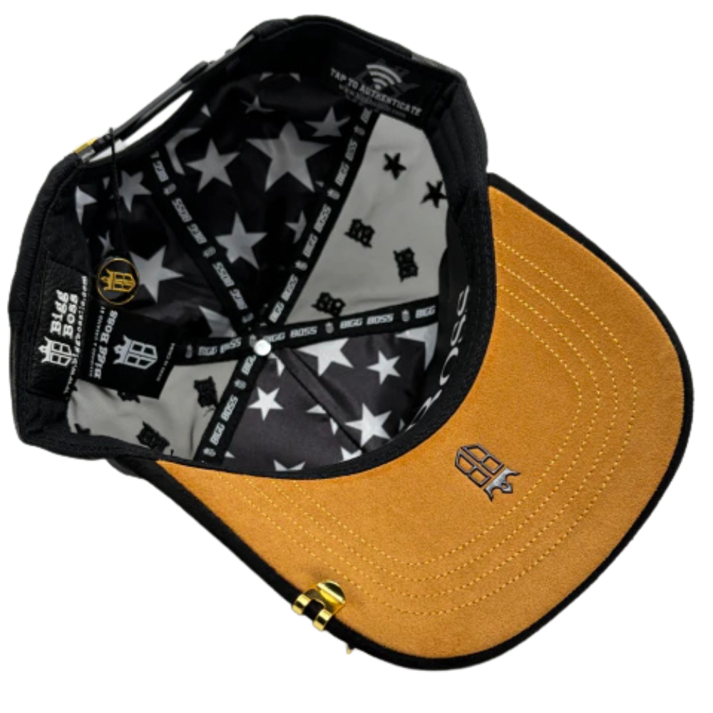 Gorra Bigg Boss Gold Stars — Snapback negra con pedrería dorada