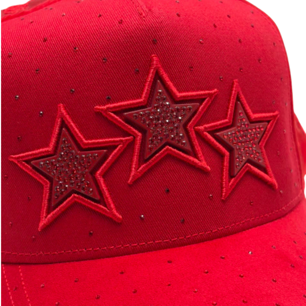 Gorra Bigg Boss Red Stars — Snapback roja con pedrería