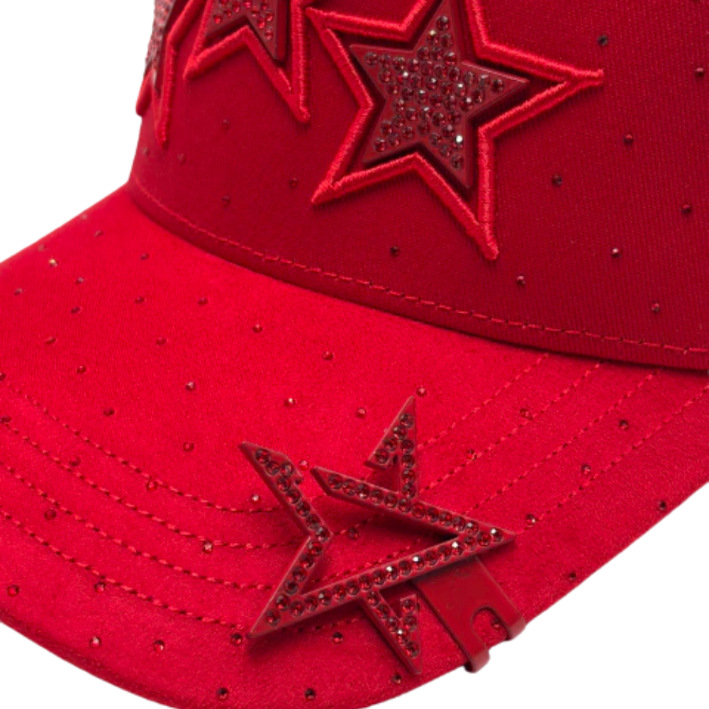 Gorra Bigg Boss Red Stars — Snapback roja con pedrería