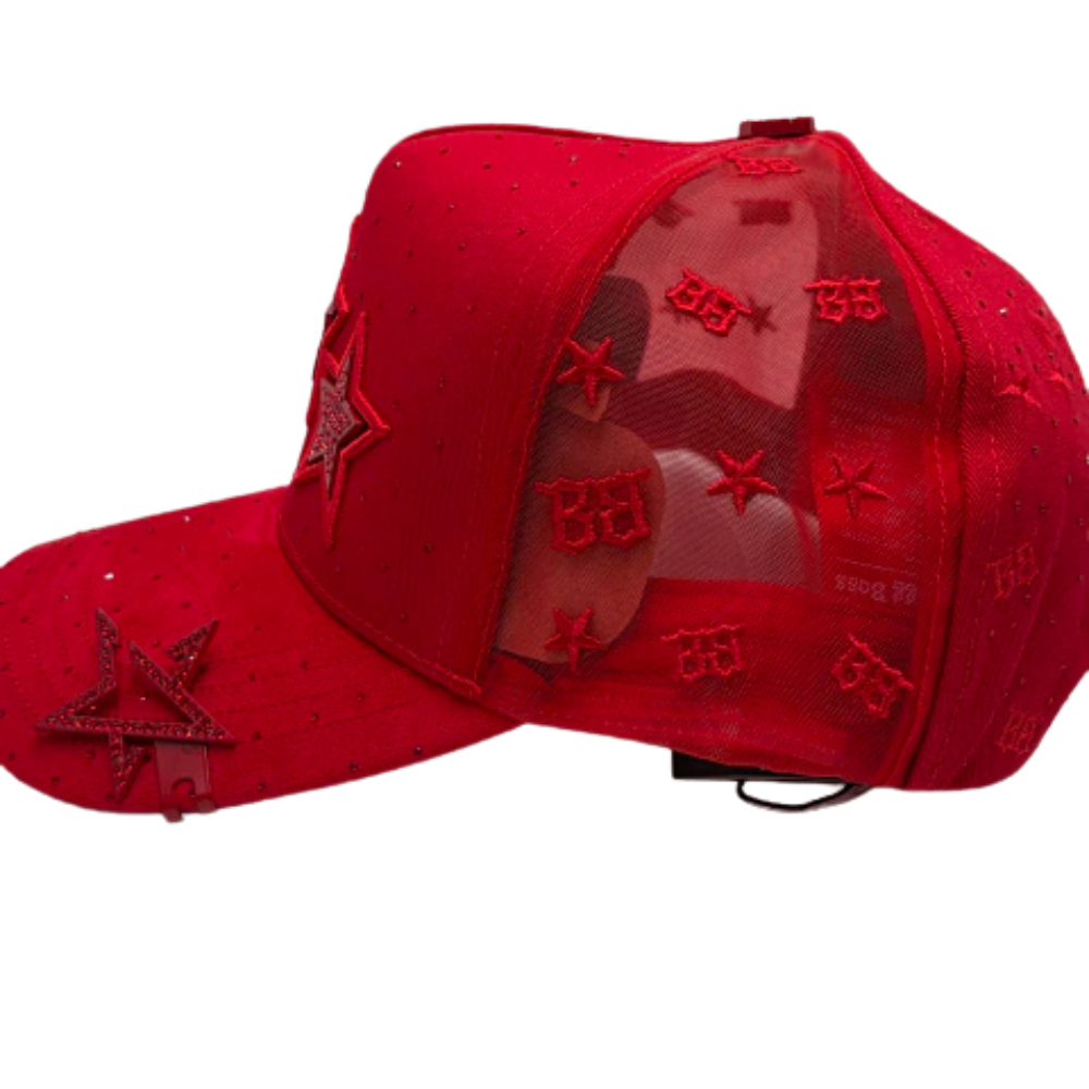 Gorra Bigg Boss Red Stars — Snapback roja con pedrería