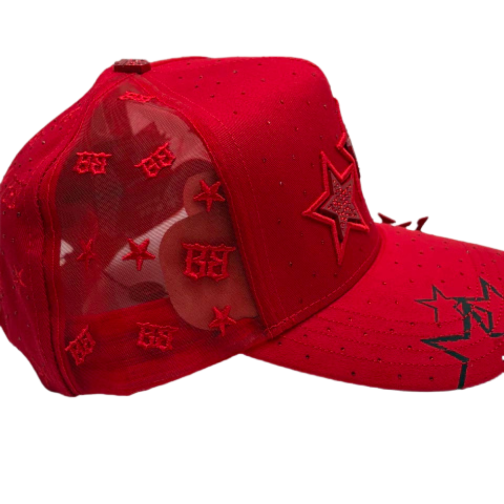 Gorra Bigg Boss Red Stars — Snapback roja con pedrería