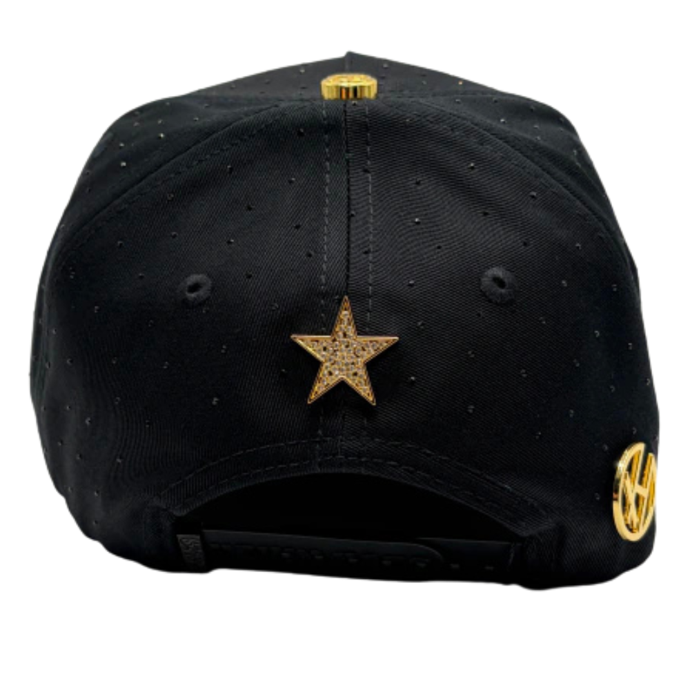 Gorra Bigg Boss x Kevin Hats LALALA Star Gold 2.0 — Snapback negra con bordado dorado