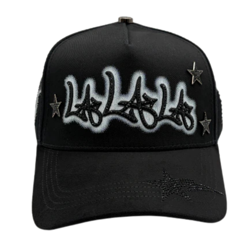 Gorra Rico Hats LALALA Black Drop 2026 — Trucker negra con pedrería