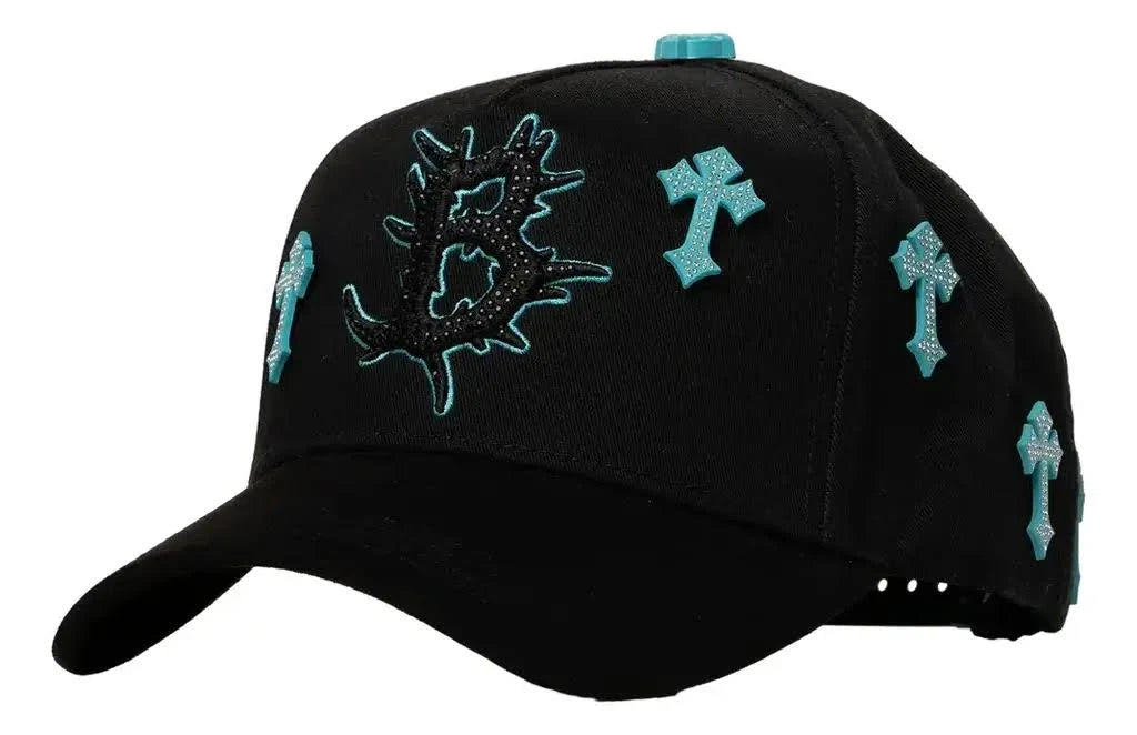Gorra Barbas Hats "Heaven" — Negra con Turquesa