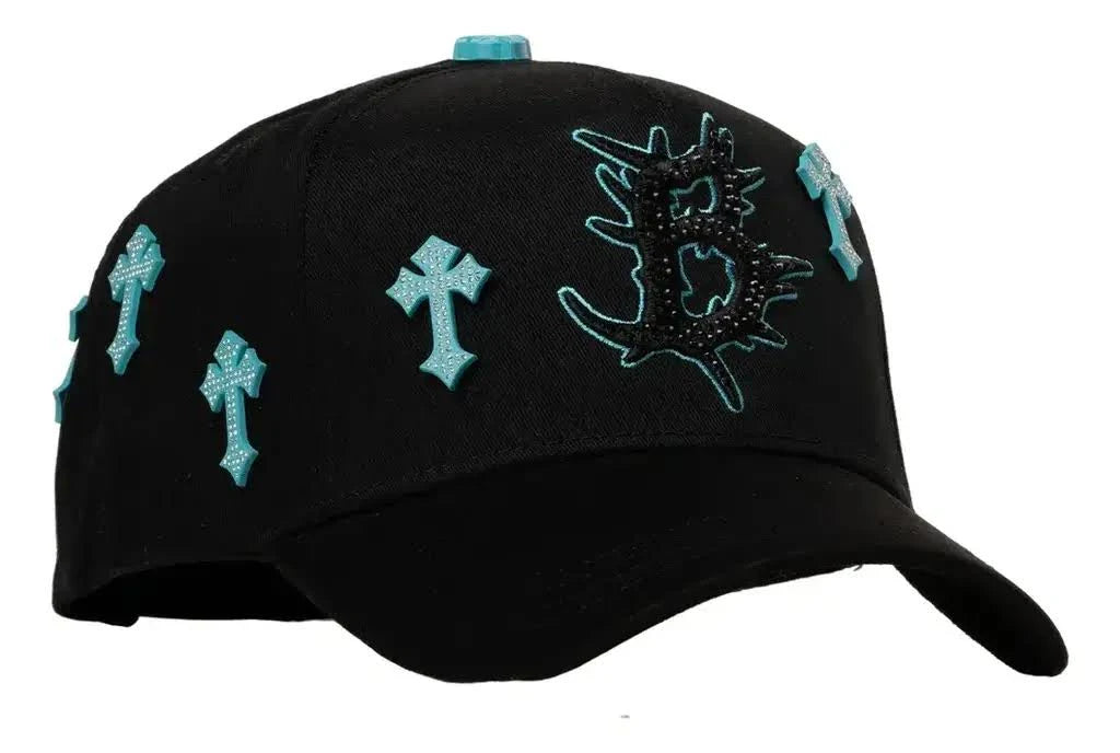 Gorra Barbas Hats "Heaven" — Negra con Turquesa