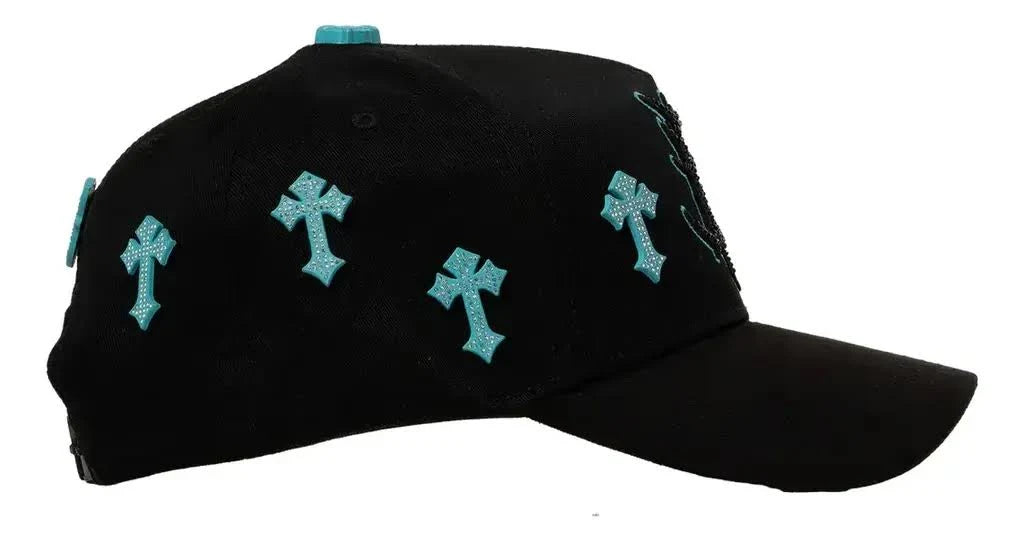 Gorra Barbas Hats "Heaven" — Negra con Turquesa