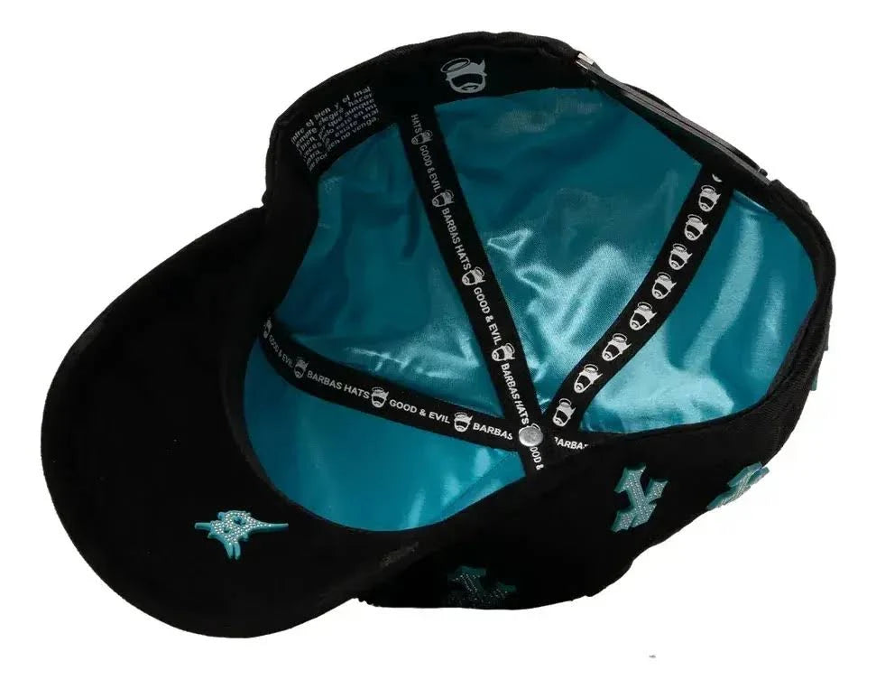 Gorra Barbas Hats "Heaven" — Negra con Turquesa