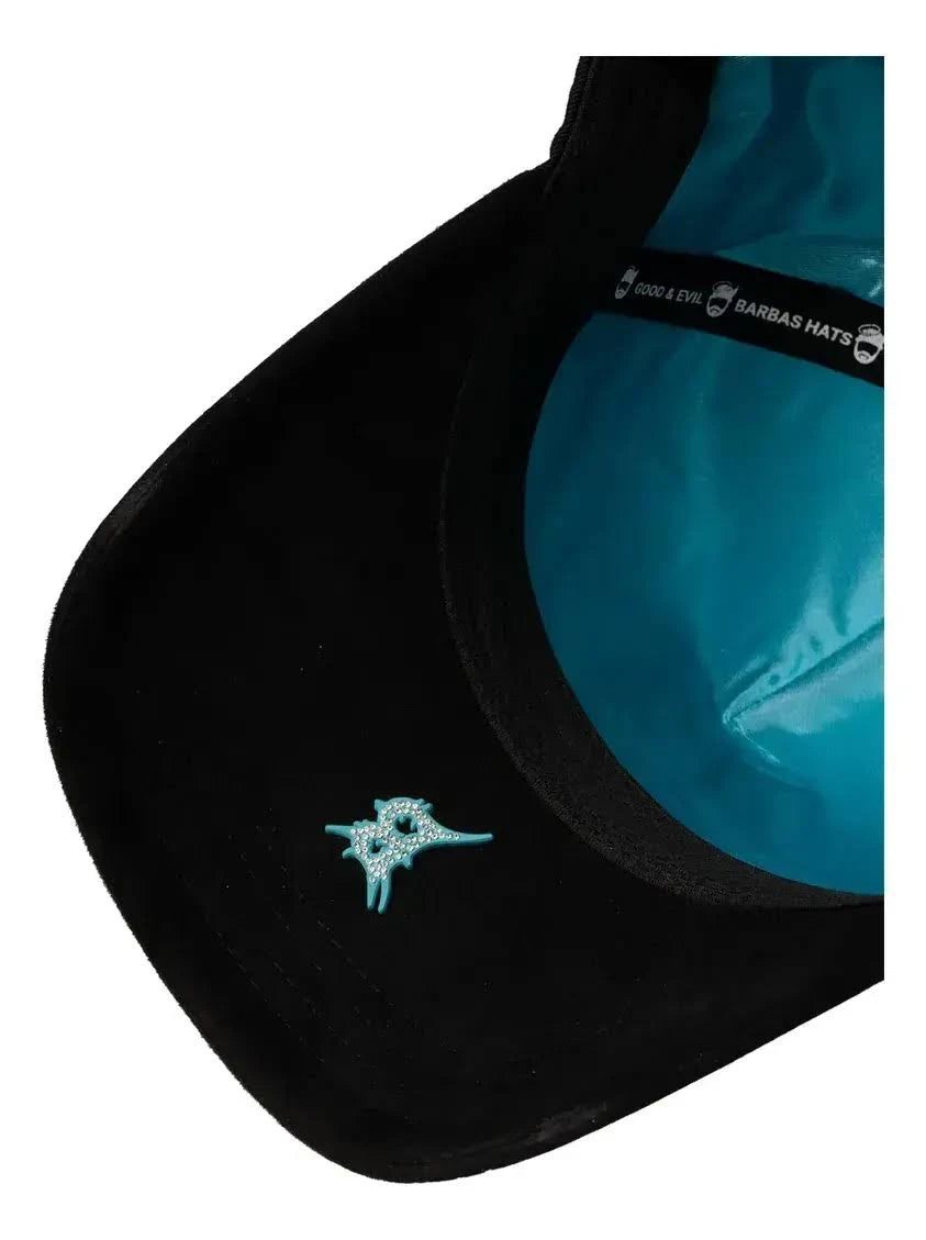 Gorra Barbas Hats "Heaven" — Negra con Turquesa